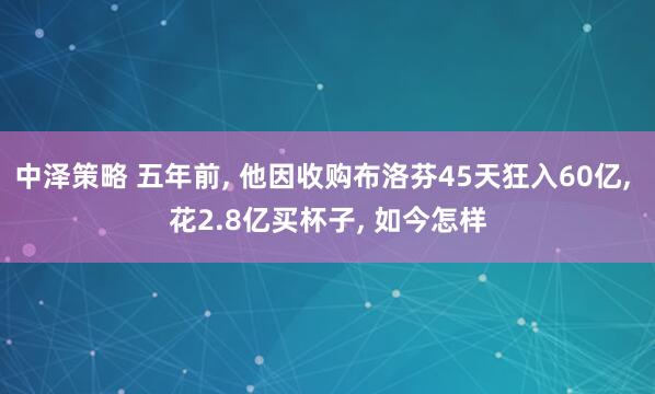 中泽策略 五年前, 他因收购布洛芬45天狂入60亿, 花2.8亿买杯子, 如今怎样
