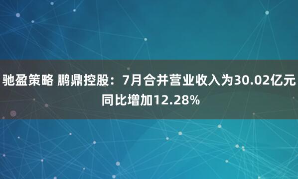 驰盈策略 鹏鼎控股：7月合并营业收入为30.02亿元 同比增加12.28%