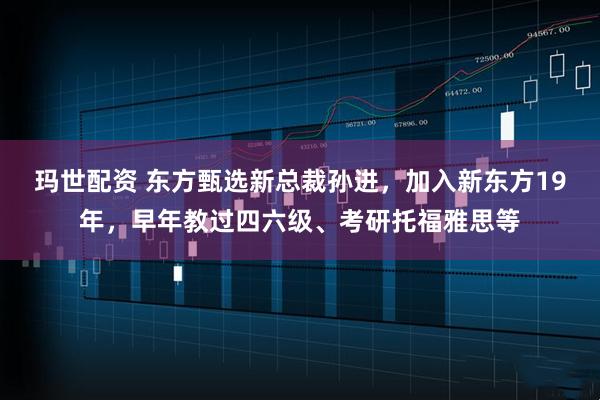 玛世配资 东方甄选新总裁孙进，加入新东方19年，早年教过四六级、考研托福雅思等